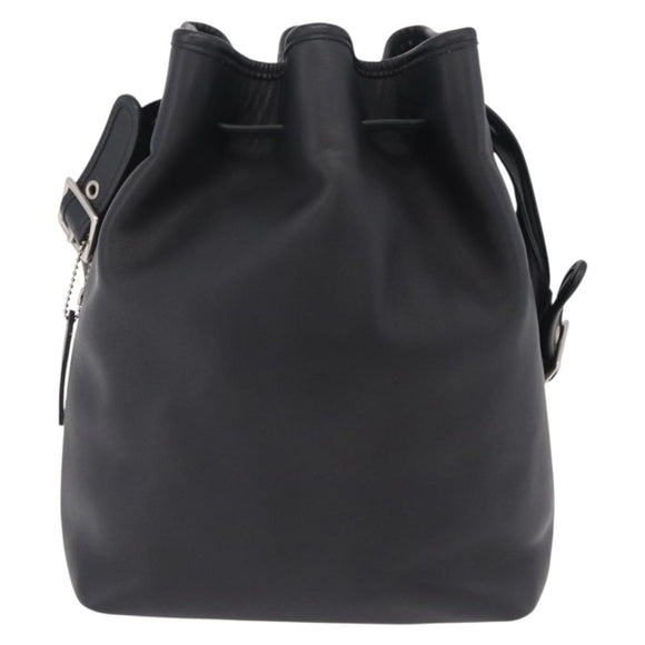 Coach Shoulder Bag Leather Black Silver Auth 208849A