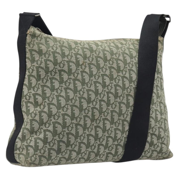 Christian Dior Trotter Canvas Shoulder Bag Green Silver Auth 208853
