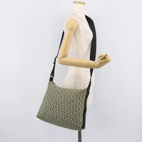 Christian Dior Trotter Canvas Shoulder Bag Green Silver Auth 208853