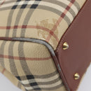 Burberrys Nova Check Hand Bag PVC Leather Beige Gold Tone Auth 208857-17