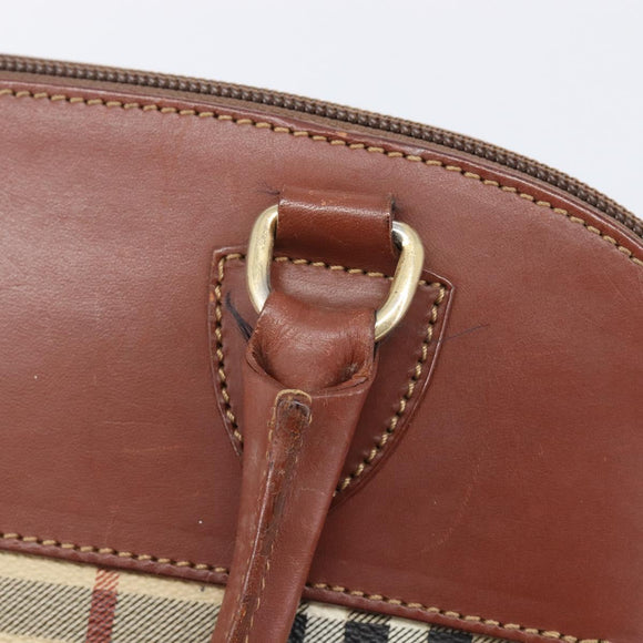 Burberrys Nova Check Hand Bag PVC Leather Beige Gold Tone Auth 208857