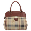 Burberrys Nova Check Hand Bag PVC Leather Beige Gold Tone Auth 208857-13