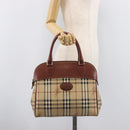 Burberrys Nova Check Hand Bag PVC Leather Beige Gold Tone Auth 208857-27