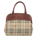Burberrys Nova Check Hand Bag PVC Leather Beige Gold Tone Auth 208857-2