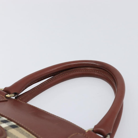 Burberrys Nova Check Hand Bag PVC Leather Beige Gold Tone Auth 208857
