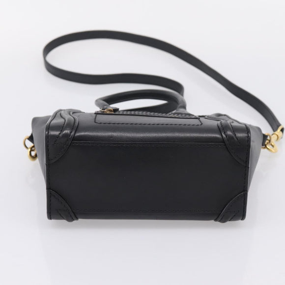 CELINE Luggage Nano Shopper Hand Bag Leather 2way Black Gold Tone Auth 208858
