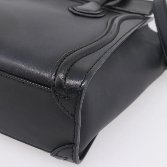 CELINE Luggage Nano Shopper Hand Bag Leather 2way Black Gold Tone Auth 208858