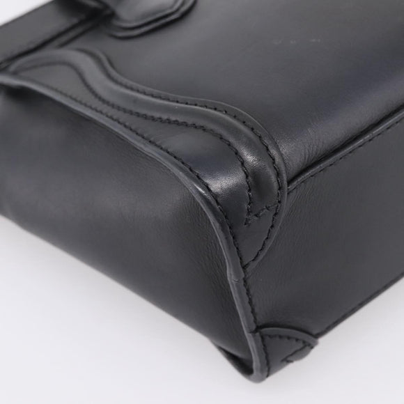CELINE Luggage Nano Shopper Hand Bag Leather 2way Black Gold Tone Auth 208858