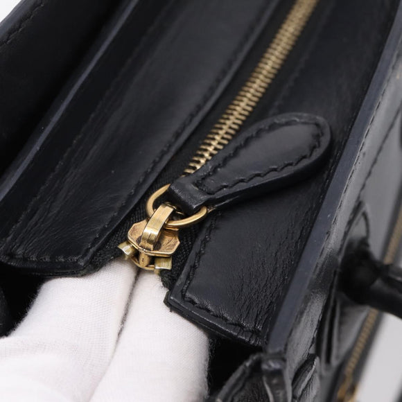CELINE Luggage Nano Shopper Hand Bag Leather 2way Black Gold Tone Auth 208858