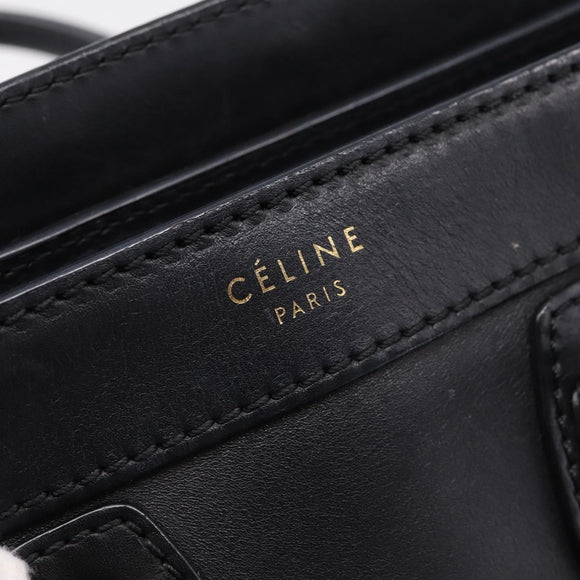 CELINE Luggage Nano Shopper Hand Bag Leather 2way Black Gold Tone Auth 208858