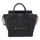 CELINE Luggage Nano Shopper Hand Bag Leather 2way Black Gold Tone Auth 208858-13