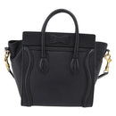 CELINE Luggage Nano Shopper Hand Bag Leather 2way Black Gold Tone Auth 208858-2
