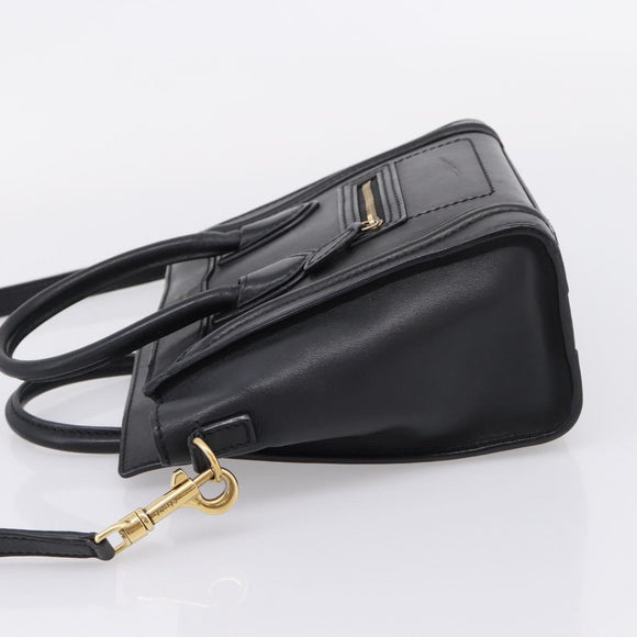 CELINE Luggage Nano Shopper Hand Bag Leather 2way Black Gold Tone Auth 208858
