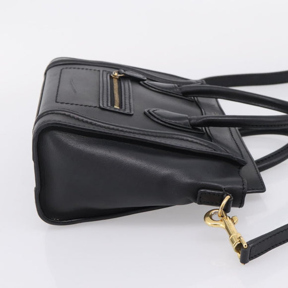 CELINE Luggage Nano Shopper Hand Bag Leather 2way Black Gold Tone Auth 208858