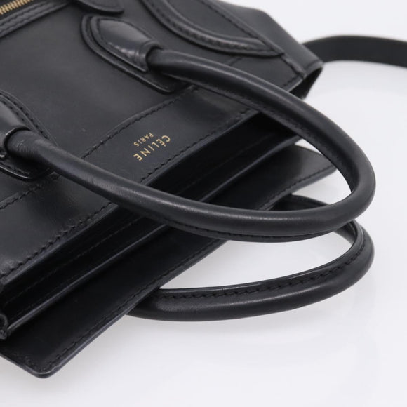 CELINE Luggage Nano Shopper Hand Bag Leather 2way Black Gold Tone Auth 208858