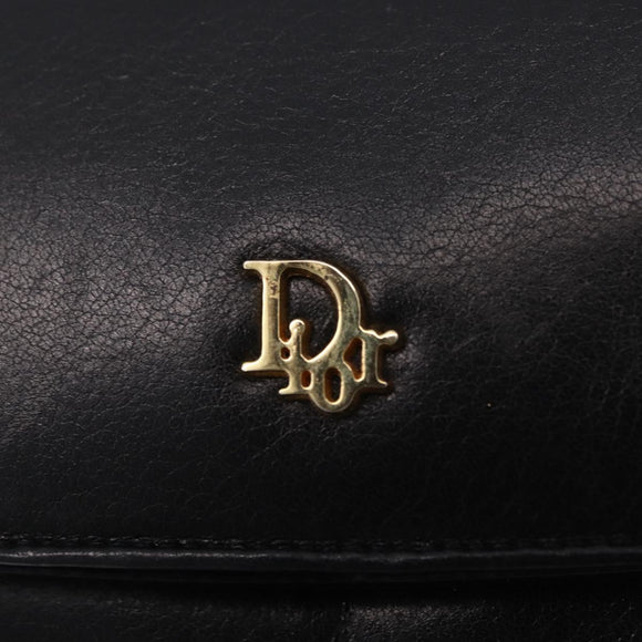 Christian Dior Chain Shoulder Bag Leather Black Gold Tone Auth 208860