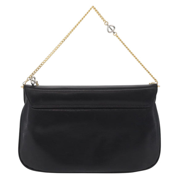 Christian Dior Chain Shoulder Bag Leather Black Gold Tone Auth 208860