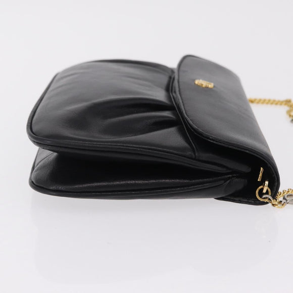 Christian Dior Chain Shoulder Bag Leather Black Gold Tone Auth 208860