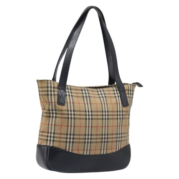 Burberrys Nova Check Shoulder Bag Canvas Beige Gold Tone Auth 208861A