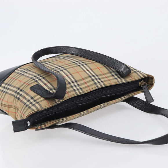 Burberrys Nova Check Shoulder Bag Canvas Beige Gold Tone Auth 208861A