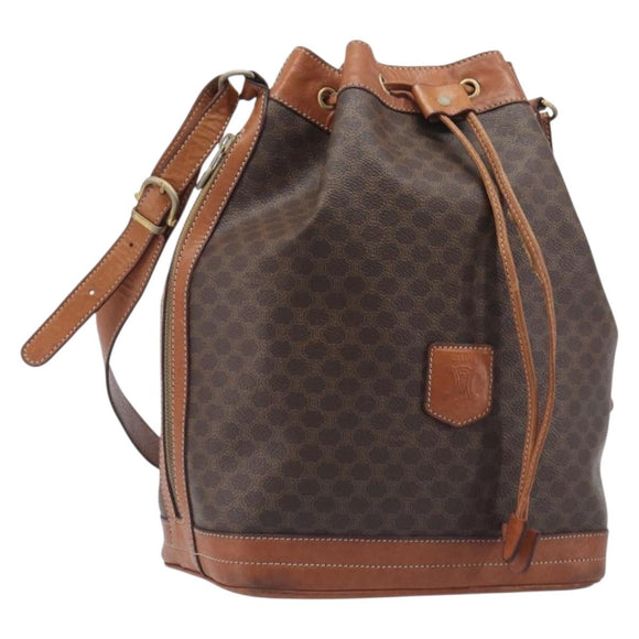 CELINE Macadam Shoulder Bag PVC Brown Gold Tone Auth 208862A