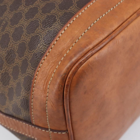 CELINE Macadam Shoulder Bag PVC Brown Gold Tone Auth 208862A