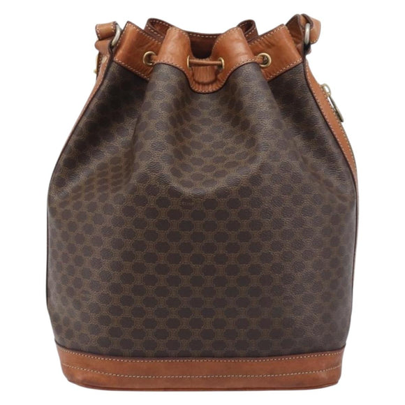 CELINE Macadam Shoulder Bag PVC Brown Gold Tone Auth 208862A