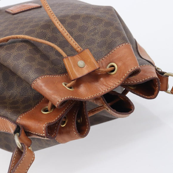 CELINE Macadam Shoulder Bag PVC Brown Gold Tone Auth 208862A