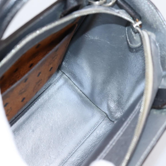 MCM Hand Bag Leather 2way Black Silver Auth 208864