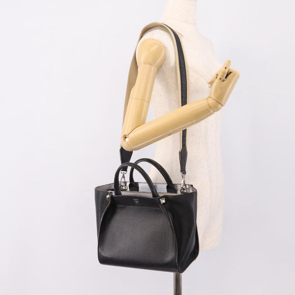 MCM Hand Bag Leather 2way Black Silver Auth 208864