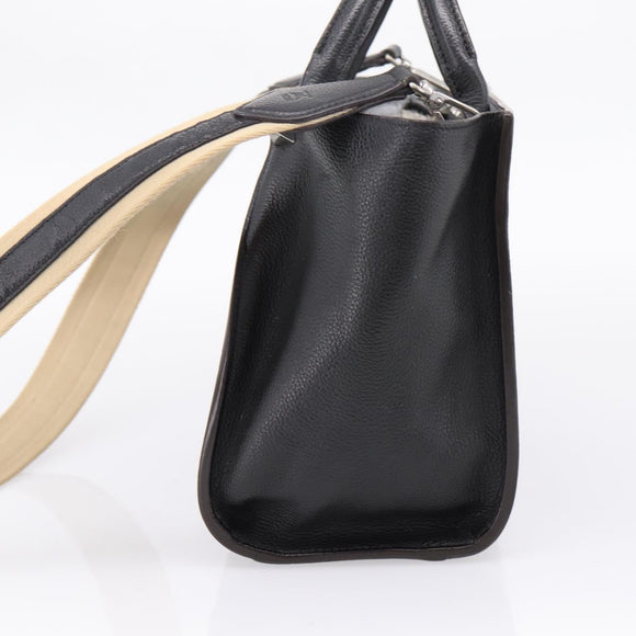 MCM Hand Bag Leather 2way Black Silver Auth 208864