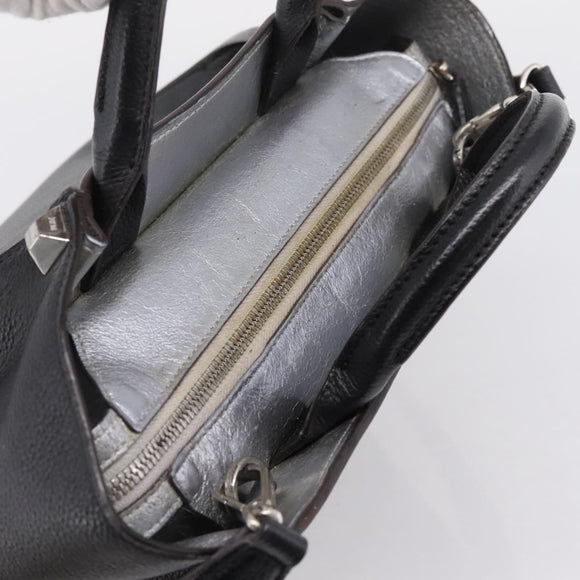 MCM Hand Bag Leather 2way Black Silver Auth 208864