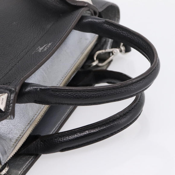 MCM Hand Bag Leather 2way Black Silver Auth 208864