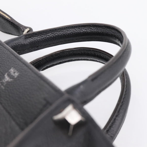 MCM Hand Bag Leather 2way Black Silver Auth 208864