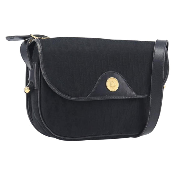 Christian Dior Trotter Canvas Shoulder Bag Black Gold Tone Auth 208865