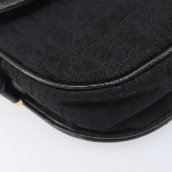 Christian Dior Trotter Canvas Shoulder Bag Black Gold Tone Auth 208865