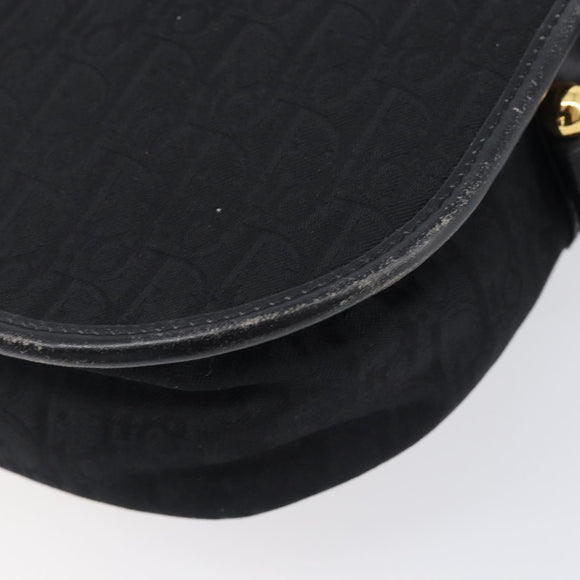 Christian Dior Trotter Canvas Shoulder Bag Black Gold Tone Auth 208865