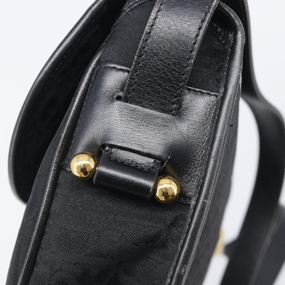 Christian Dior Trotter Canvas Shoulder Bag Black Gold Tone Auth 208865