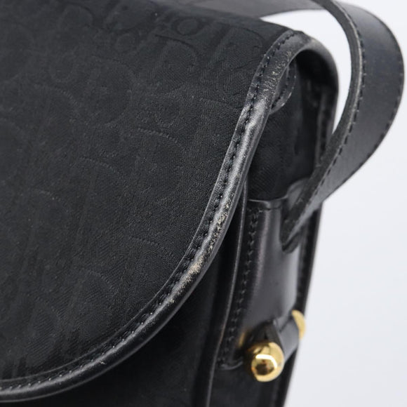 Christian Dior Trotter Canvas Shoulder Bag Black Gold Tone Auth 208865