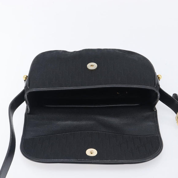 Christian Dior Trotter Canvas Shoulder Bag Black Gold Tone Auth 208865