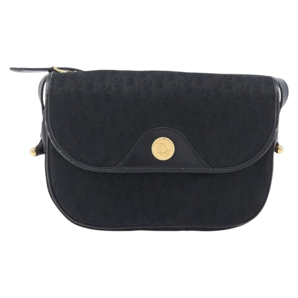 Christian Dior Trotter Canvas Shoulder Bag Black Gold Tone Auth 208865