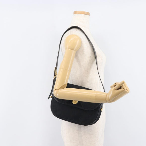 Christian Dior Trotter Canvas Shoulder Bag Black Gold Tone Auth 208865