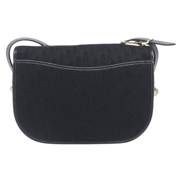 Christian Dior Trotter Canvas Shoulder Bag Black Gold Tone Auth 208865