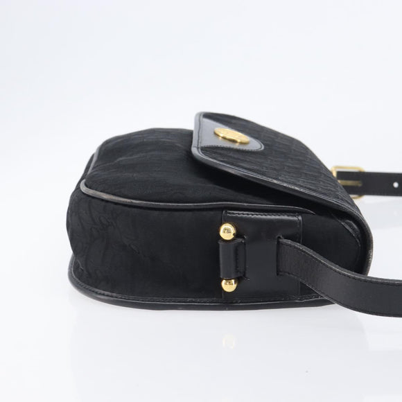Christian Dior Trotter Canvas Shoulder Bag Black Gold Tone Auth 208865