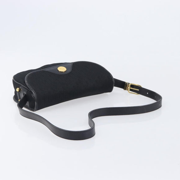 Christian Dior Trotter Canvas Shoulder Bag Black Gold Tone Auth 208865
