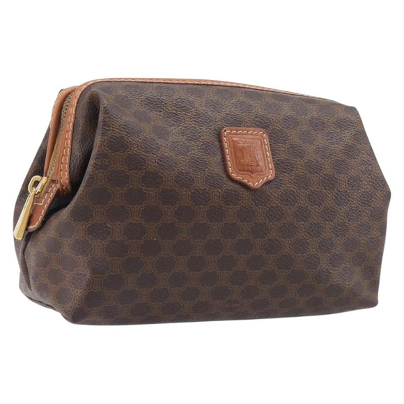 CELINE Macadam Pouch PVC Brown Gold Tone Auth 208866A