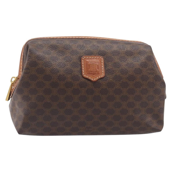 CELINE Macadam Pouch PVC Brown Gold Tone Auth 208866A