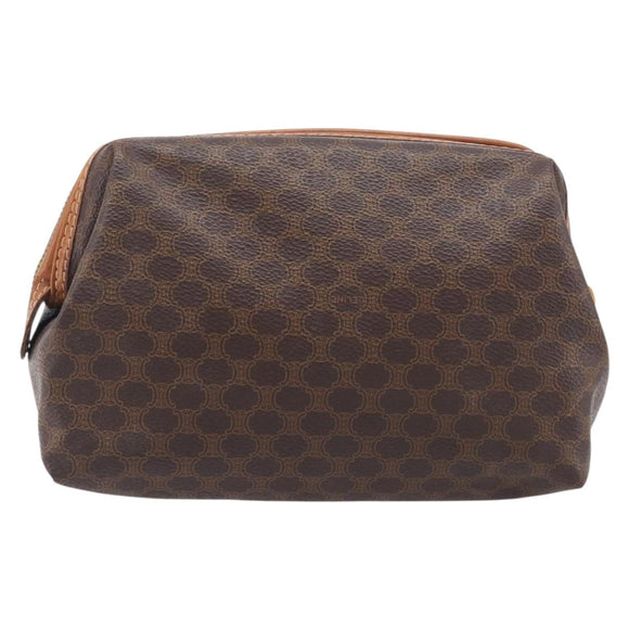 CELINE Macadam Pouch PVC Brown Gold Tone Auth 208866A