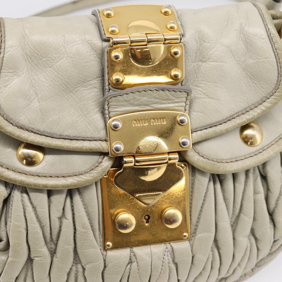 Miu Miu Matelasse Hand Bag Leather 2way Beige Gold Tone Auth 208870A