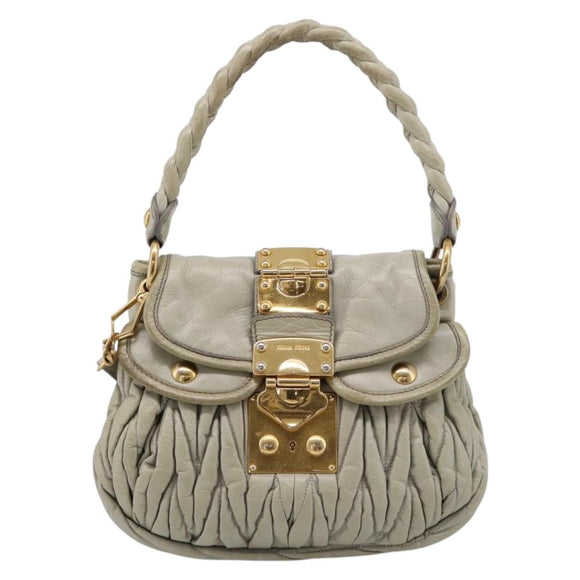 Miu Miu Matelasse Hand Bag Leather 2way Beige Gold Tone Auth 208870A